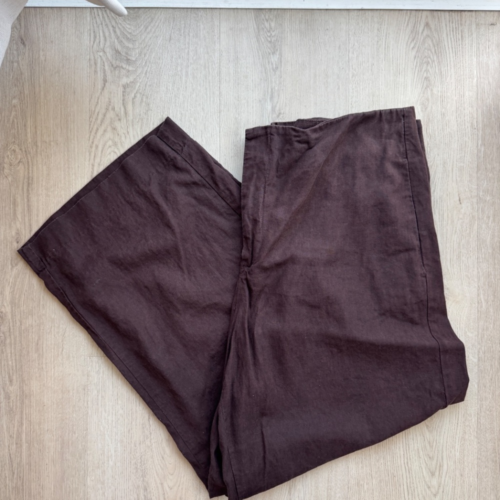 Gap Linen-Blend Relaxed Straight Ankle Pants - Terra Brown - 16 - Picture 2 of 6